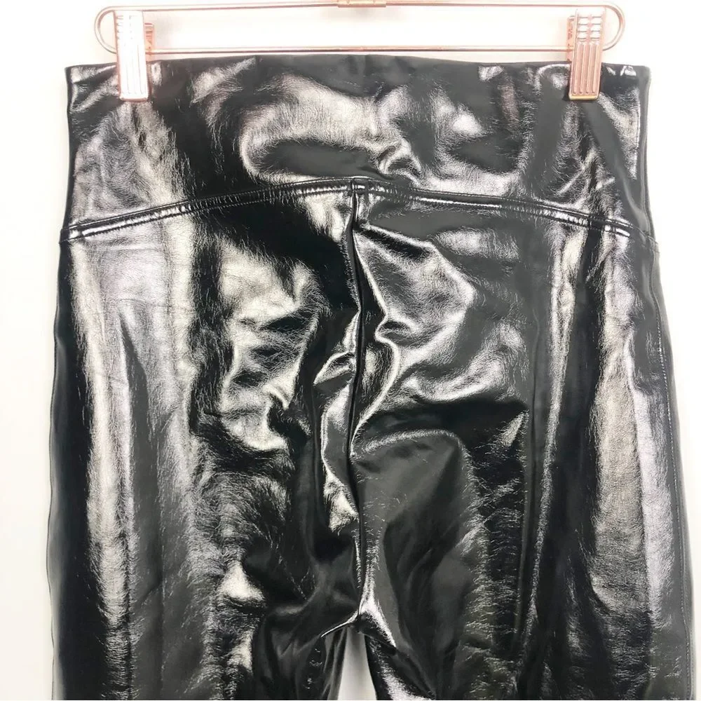 SPANX | Faux Patent Leather Body Shaping Black Leggings Women’s Size Medium & 1X - Picture 9 of 16